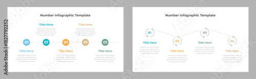 Numbered Business Presentation Two SidebySide Infographic Templates Displaying Process and Timeline with Four Steps Each