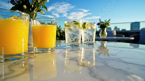 Terrace Table With Soft Sky Reflection