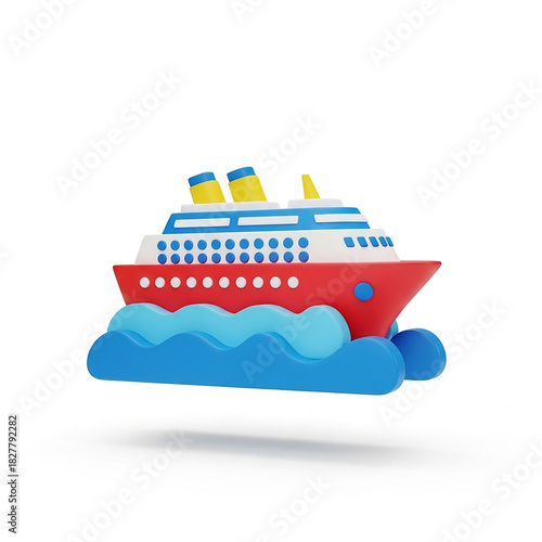 Cartoon cruise ship sailing on blue waves