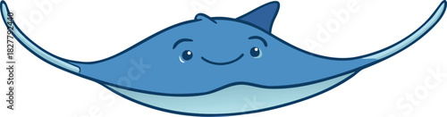 Smiling blue stingray vector illustration with small fins and round cheeks