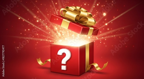 Red gift box with question mark and light
