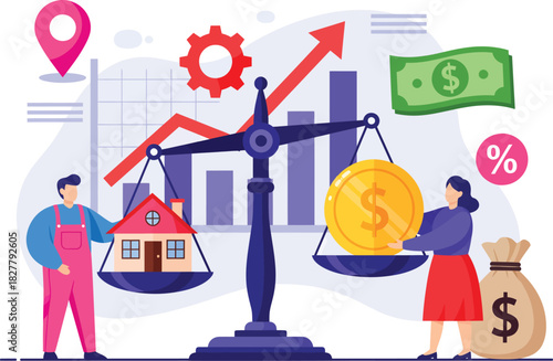 Balancing the scales of homeownership versus financial investment with a house on one side and money on the other