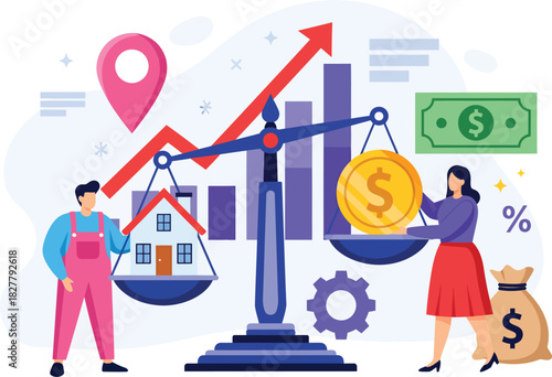 Balancing homeownership costs versus financial investment gains on a scale illustration