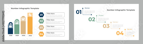 Two Numbered Business Growth Infographic Templates with Charts and Title Placement for Data Visualization