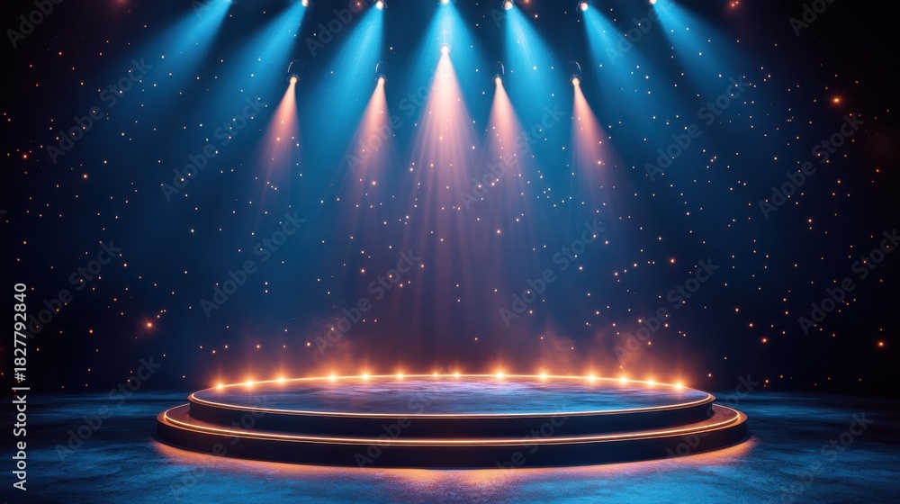 Obraz premium Illuminated stage podium scene for award ceremony event hall gigapixel capture festive environment front view celebration theme