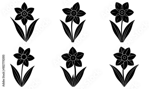 Elegant daffodils blooming, a springtime herald in minimalist design, perfect for stationery, invitations, or adding a touch of floral grace to designs