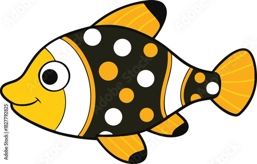 Tiny clown triggerfish vector illustration adorable yellow and white dots scalable eps icon
