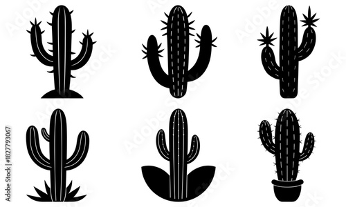 Desert cacti collection for your creative projects, southwestern plant illustrations, botanical design elements, arid climate flora, originally vector art