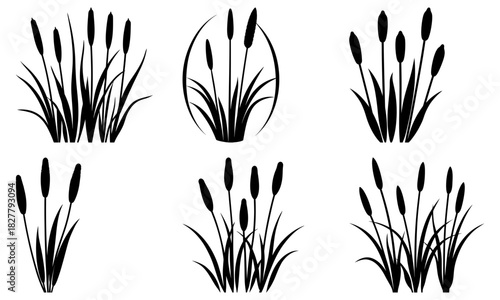 Elegant cattail silhouettes for serene nature designs, perfect for adding a touch of wetland beauty to your creative projects, originally a scalable vector graphic