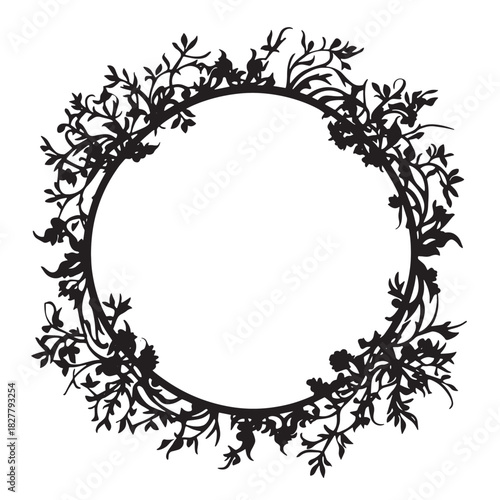 Intricate black and white circular frame design for elegant borders