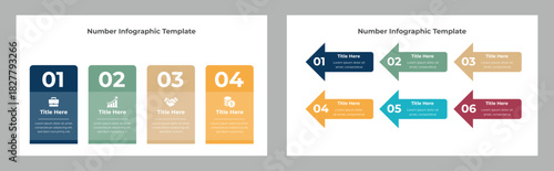 Two Variants of Colorful Numbered Infographic Templates with Arrow and Rectangle Shaped Design Elements