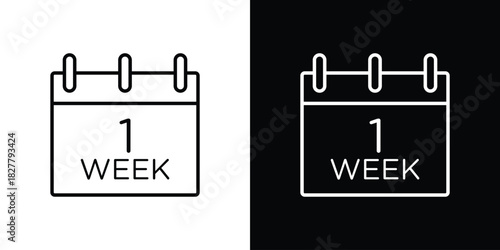 Calendar week icons set with editable black and white stroke line style for ui designs