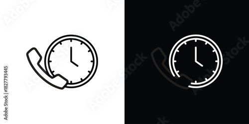 Call duration icons set with editable black and white stroke line style for ui designs