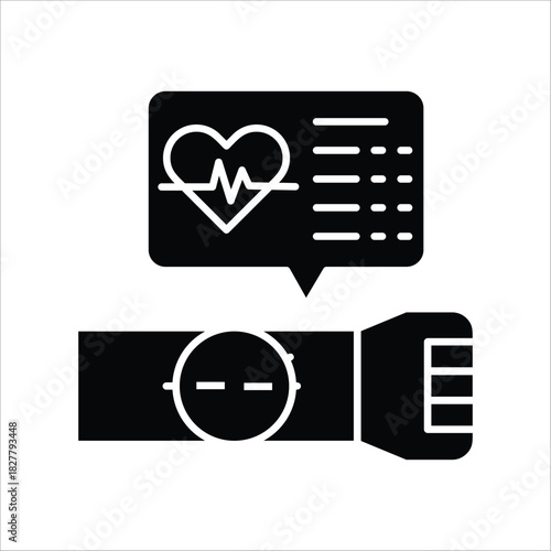 Conceptual smart device icon showing real-time heart rate monitoring and digital health data tracking on a wrist wearable, symbolizing modern wellness technology