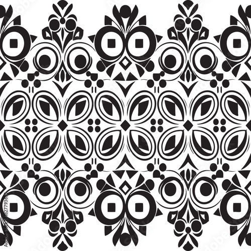 Ornate floral pattern design in black and white