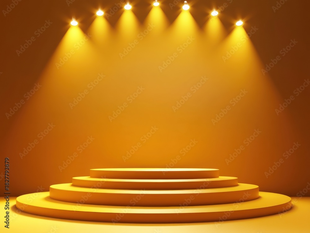 Obraz premium Award ceremony stage podium event venue gigapixel scene illuminated atmosphere front view celebration concept