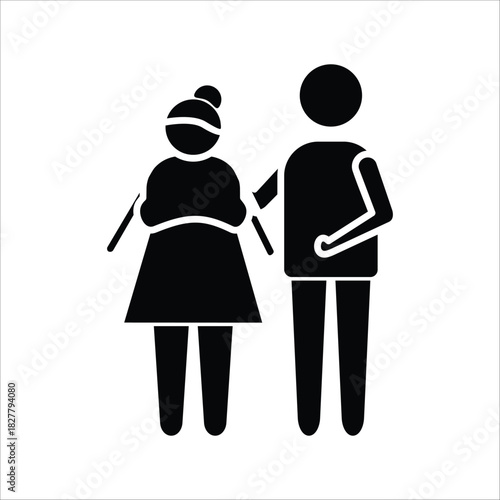Illustrative concept of an elderly couple's enduring love, depicting companionship, support, and the journey of life together through simple graphic design