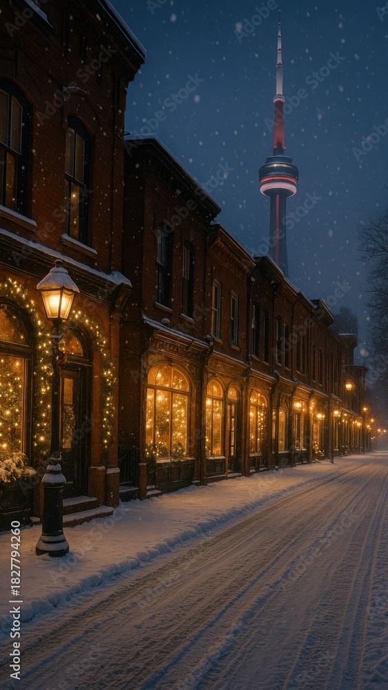 Fototapeta premium Snowy urban street at night mobile wallpaper