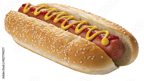 Classic Hot Dog with Mustard and Ketchup – Isolated Transparent Background