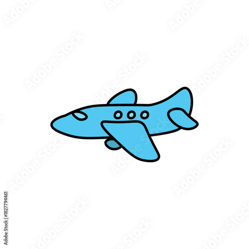 Cartoon style airplane flat icon side view