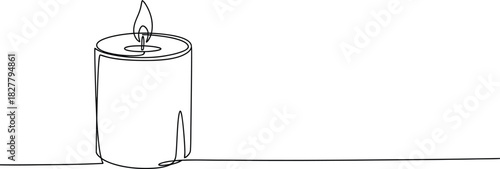 Simple line drawing of a lit candle with flame and wax