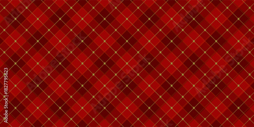 Dark Green Argyle Vector Pattern. Christmas Background. Golf Textile Print. Emerald Diamonds with Gold Accent Lines. Seamless Pattern Tile.