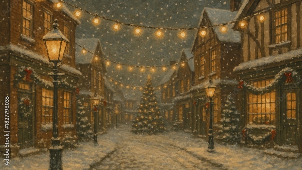 Obraz premium Cozy festive winter village desktop wallpaper