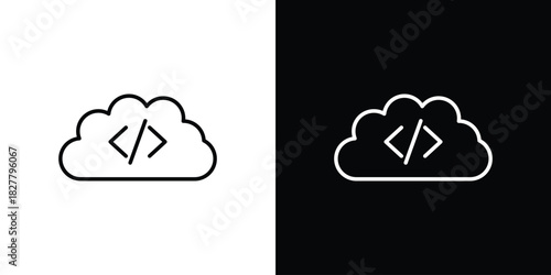 Cloud code icons set with editable black and white stroke line style for ui designs