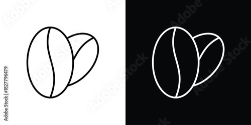 Coffee beans icons set with editable black and white stroke line style for ui designs