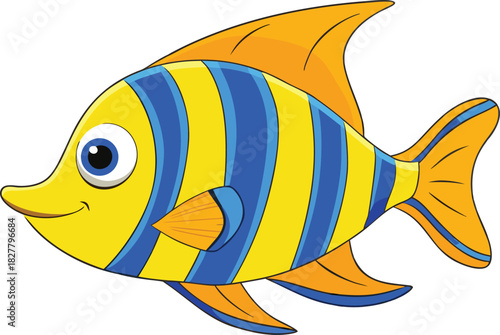 Vibrant cartoon angelfish vector illustration bright yellow and blue stripes scalable eps
