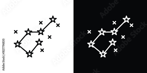 Constellation icons set with editable black and white stroke line style for ui designs