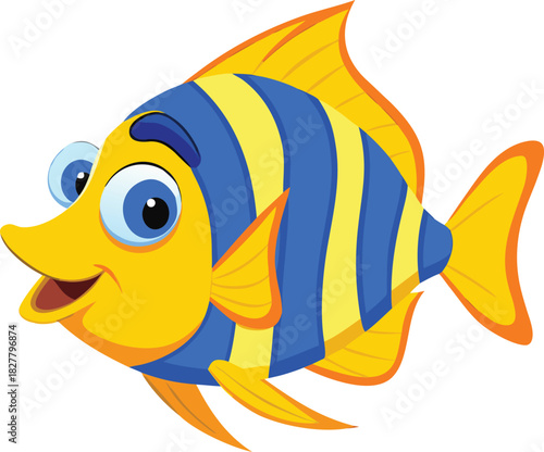 Vibrant cartoon angelfish vector illustration bright yellow and blue stripes scalable eps for design
