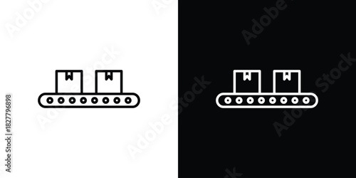 Conveyor belt icons set with editable black and white stroke line style for ui designs