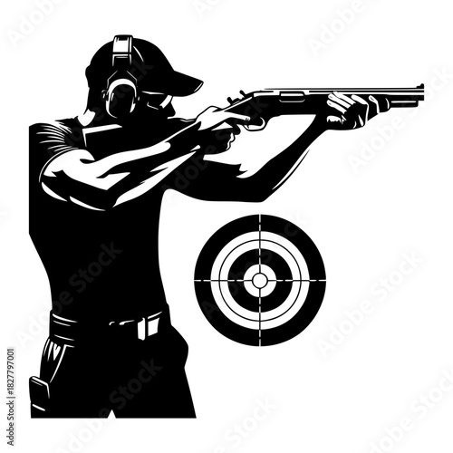 Sportsman taking shot during practice with his rifle vector image illustration