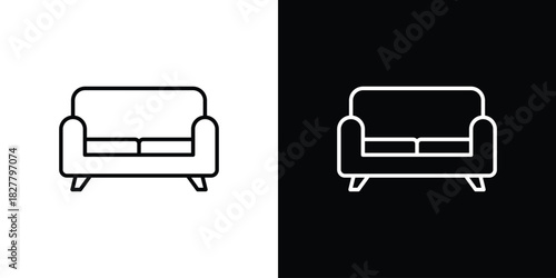Couch icons set with editable black and white stroke line style for ui designs