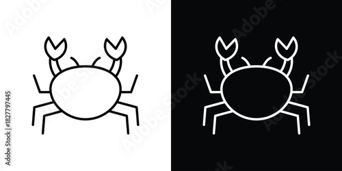 Crab icons set with editable black and white stroke line style for ui designs