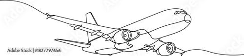 Single line drawing of an airplane in flight minimalist style