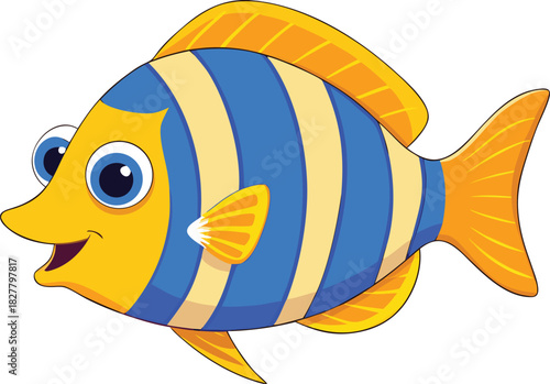 Vibrant cartoon angelfish vector illustration bright yellow and blue stripes scalable eps