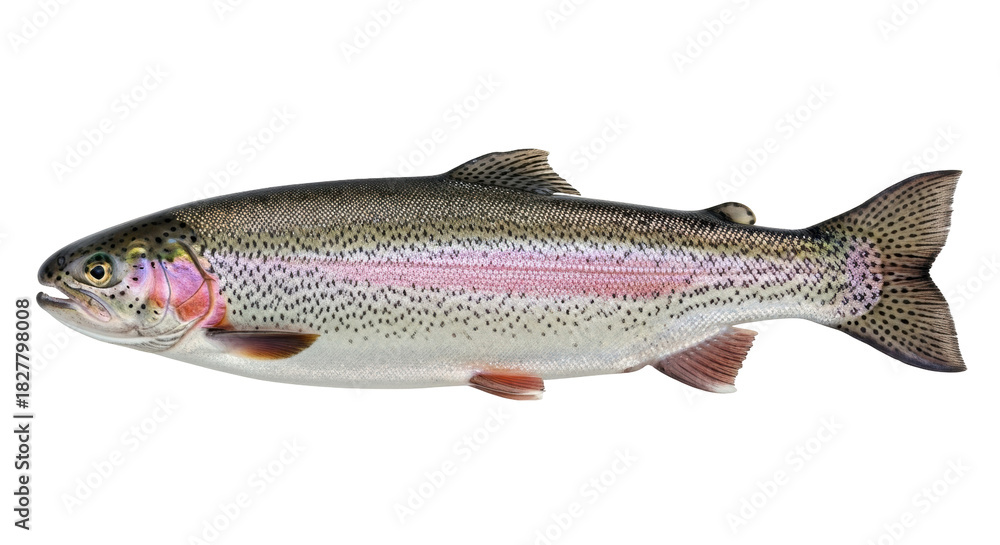 Obraz premium Isolated rainbow trout fish, popular freshwater sport animal, for fishing and aquaculture