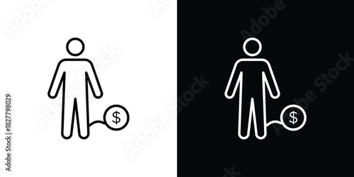 Debt icons set with editable black and white stroke line style for ui designs