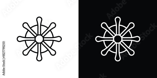 Dharmachakra icons set with editable black and white stroke line style for ui designs