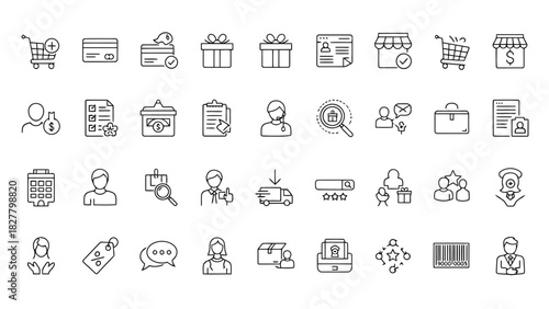 E-Commerce and Online Shopping Line Icons Set – Delivery, Payment, Store, Customer Service Symbols
