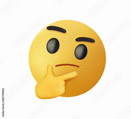Thinking face emoji. Emoji thoughtful emoticon hmmm vector. Emoticon face shown with a single finger and thumb. 3D