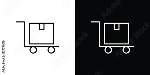 Dolly flatbed icons set with editable black and white stroke line style for ui designs