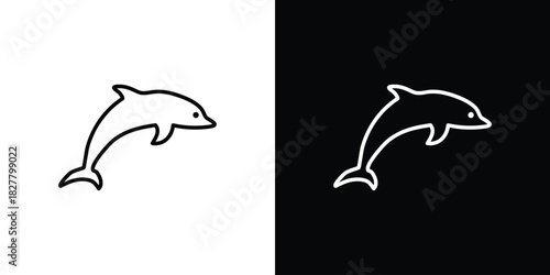 Dolphin icons set with editable black and white stroke line style for ui designs