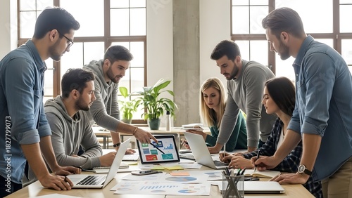 Wallpaper Mural Team Collaboration in Modern Office with Laptops and Screens Torontodigital.ca