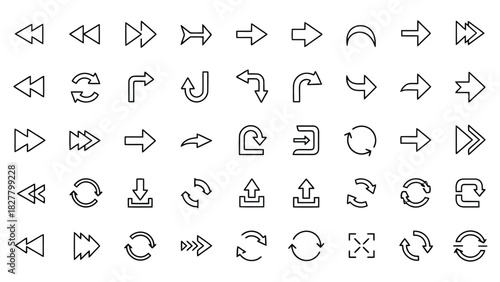 Collection of various directional and action icons in a grid format