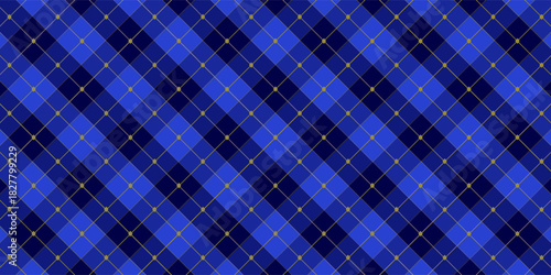 Dark Green Argyle Vector Pattern. Christmas Background. Golf Textile Print. Emerald Diamonds with Gold Accent Lines. Seamless Pattern Tile.