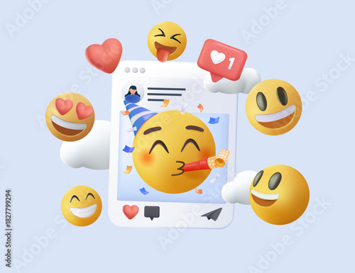 Social media react emoji icons. Social media post for digital marketing, engagement, user interaction and social content