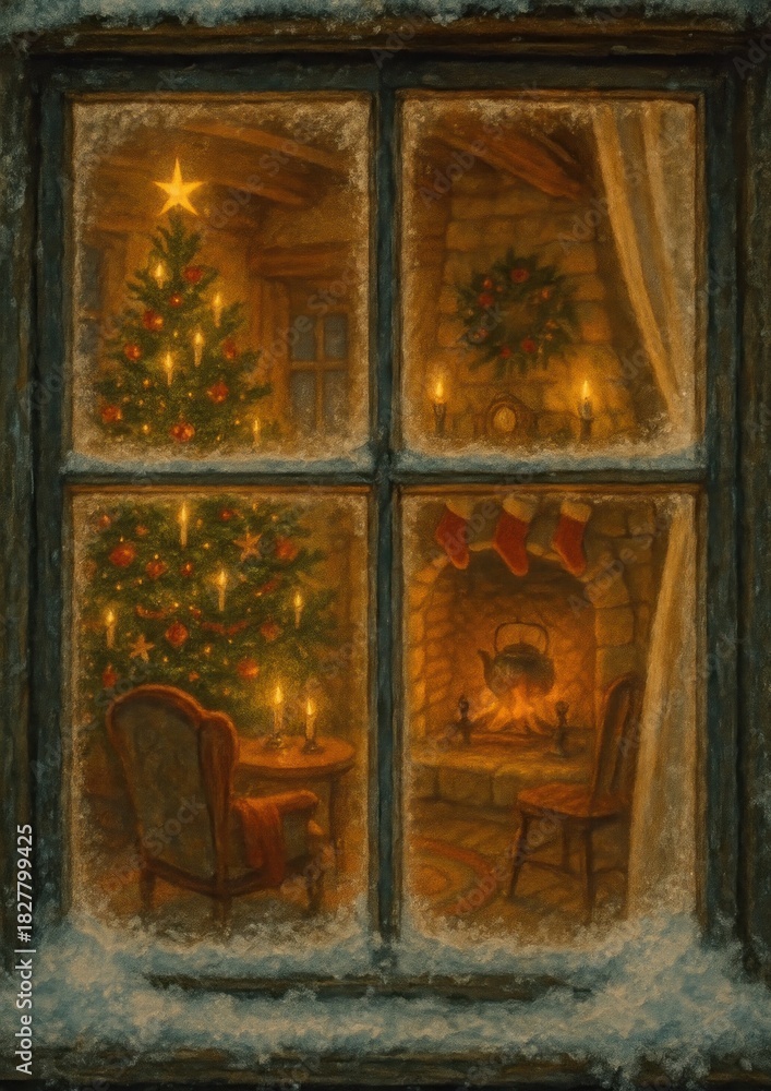 Fototapeta premium Cozy festive window scene.